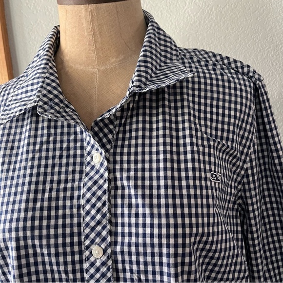 VINEYARD VINES sz 10 Classic Navy Gingham Long Sleeve Button Down - Picture 2 of 8